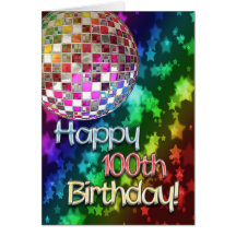 100th anniversaire avec la boule de disco et l'arc cartes de vœux