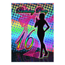 16ème Invitation de fête d'anniversaire, néon avec