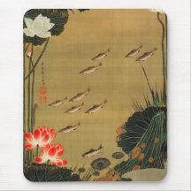 17. 蓮池遊魚図, 若冲 Vijver met Lotus, Jakuchū Muis Mat