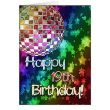 19ème anniversaire avec la boule de disco et l'arc carte