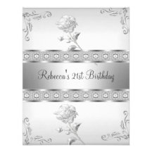 21ème anniversaire de bijou argenté blanc élégant  cartons d'invitation personnalisés