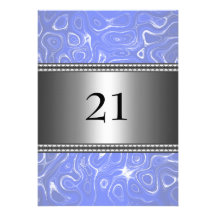 21ème anniversaire d'équilibre argenté blanc bleu  invitations personnalisables