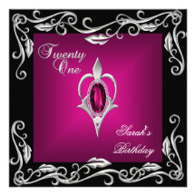 21ème Noir 4a rose-foncé lumineux de fête d'annive Invitations Personnalisées