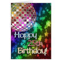 25ème anniversaire avec la boule de disco et l'arc cartes de vœux