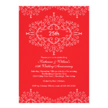 25ème Blanc rouge d'invitation de damassé d'annive