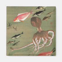 27. 諸魚図, divers poissons de 若冲, Jakuchū, art du Ja Aimants