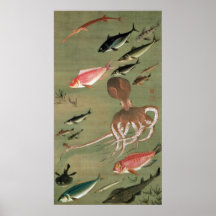 27. 諸魚図, divers poissons de 若冲, Jakuchū, art du Ja Affiches