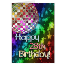 28ème anniversaire avec la boule de disco et l'arc cartes de vœux