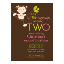 2èmes invitations de fête d'anniversaire de singe 