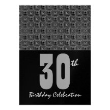 30ème Noir et argent de fête d'anniversaire géomét Cartons D'invitation