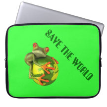 3D kikker Save the world Laptop Hoesje