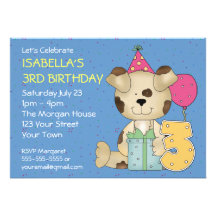 3ème chiot personnalisable d'anniversaire faire-part