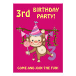 3rd Birthday Party-Cute Monkey+Colorful Balloons Personalized Invites