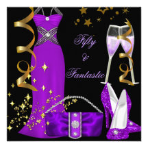 50 et anniversaire pourpre fantastique d'or de noi cartons d'invitation
