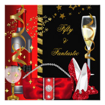 50 et fête d'anniversaire noire rouge fantastique  carton d'invitation