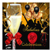50 et fête d'anniversaire rouge fabuleuse de noir  invitation