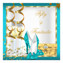 50 et fête d'anniversaire turquoise fantastique d' invitations personnalisées