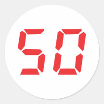 50 vijftig rood wekker digitaal aantal ronde stickers