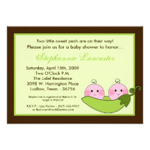 5x7 JUMELLE le pois doux dans l'invitation de baby