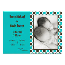 5x7 JUMELLE le rétro faire-part de naissance de ph