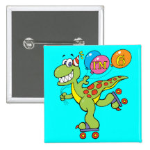 6ème Dinosaure d'anniversaire Badge Avec Épingle