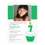 7ème invitation d'anniversaire de photo verte de p