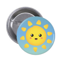 A cute and happy sun that shines brightly around pinback button