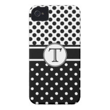 À petits pois noir et blanc avec le monogramme étui iPhone 4