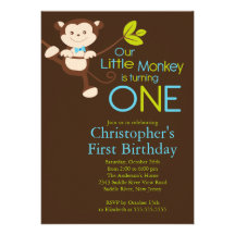 Ă?res invitations de fête d'anniversaire de singe 
