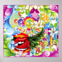 Abstract Floral Swirls & Rainbows Print