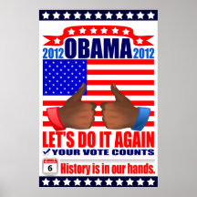 Affiche : 2012 Obama - pouces - bois d'ébène