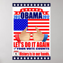 Affiche : 2012 Obama - pouces - ivoire