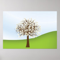 Affiche blanche d'arbre fleurissant