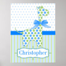 Affiche bleue et verte de crèche de girafe de poin