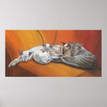 Affiche d'art de "petit somme de famille" de chats
