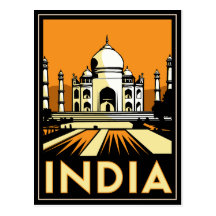 affiche d'art déco du Taj Mahal Inde rétro Carte Postale