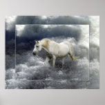 Affiche de cheval blanc d'imaginaire et de surf d'