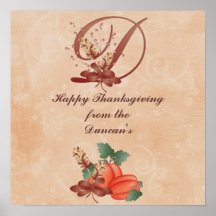 Affiche de la lettre D de monogramme de thanksgivi