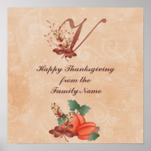 Affiche de la lettre V de monogramme de thanksgivi