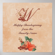 Affiche de la lettre W de monogramme de thanksgivi