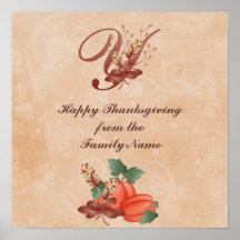Affiche de la lettre Y de monogramme de thanksgivi