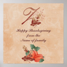 Affiche de la lettre z de monogramme de thanksgivi