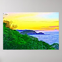 Affiche de littoral de coucher du soleil