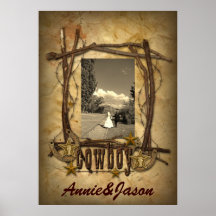 affiche de photo de mariage de cowboy de pays occi