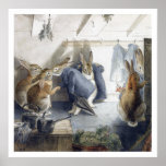 Affiche d'impression de fête de Noël de lapin de B