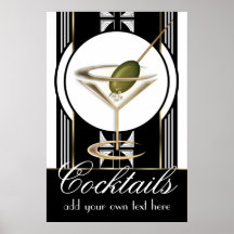 Affiche faite sur commande de cocktails d'art déco