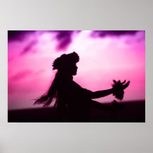 Affiche hawaïenne pourpre et rose