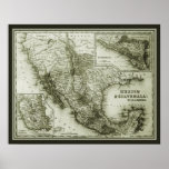 Affiche historique de carte Mexique et du Guatemal
