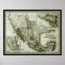 Affiche historique de carte Mexique et du Guatemal