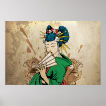 Affiche horizontale japonaise d'impression de 芸者 d